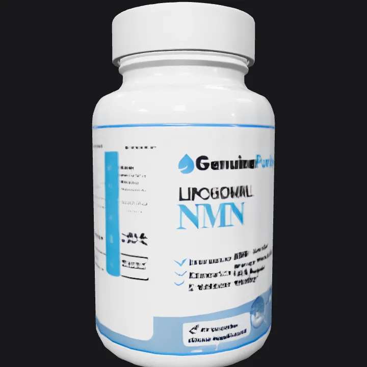 Liposomal NMN supplement bottle. smooth edges, simple geometry, game-ready, symmetric geometry.