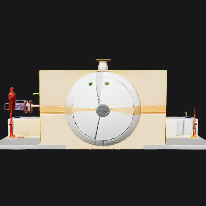 hyperbaric oxygen chamber with human inside. complex geometry, smooth edges, character.