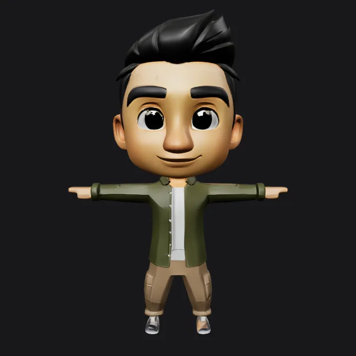 Stylized male character in casual clothing. smooth edges, simple geometry, game-ready, character, symmetric geometry.