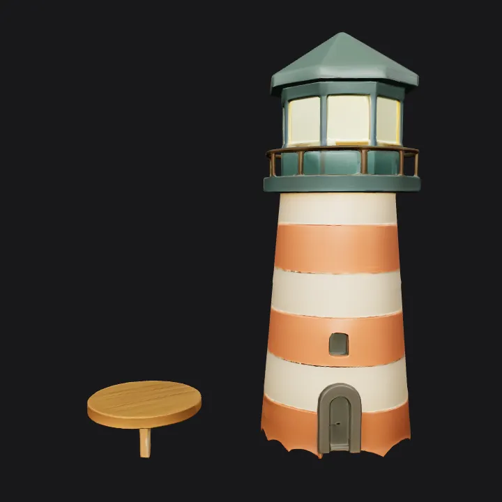 striped lighthouse with a lantern. smooth edges, simple geometry, game-ready, symmetric geometry.
