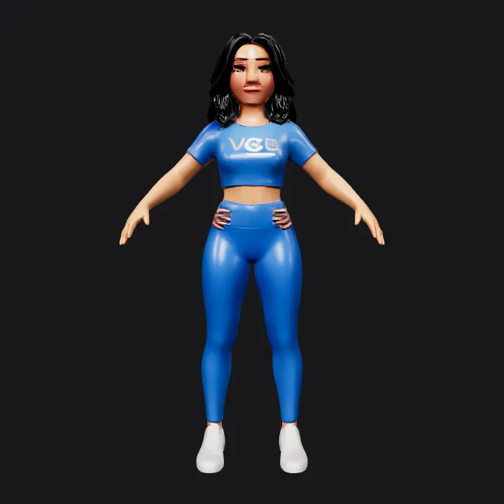 Woman standing with hands on hips. smooth edges, simple geometry, character, symmetric geometry.