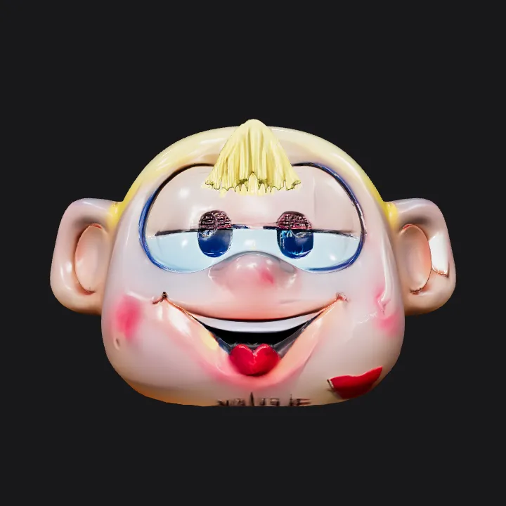 Smiling cartoon face coin bank. smooth edges, simple geometry, character, symmetric geometry.