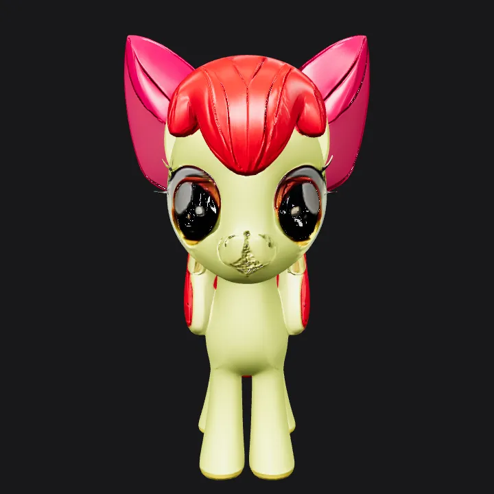 Cartoon pony with red mane and tail. smooth edges, simple geometry, game-ready, character, symmetric geometry.