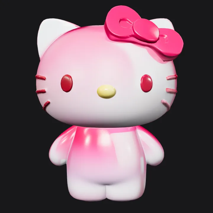 Hello Kitty figurine in pink. smooth edges, simple geometry, game-ready, character, symmetric geometry.