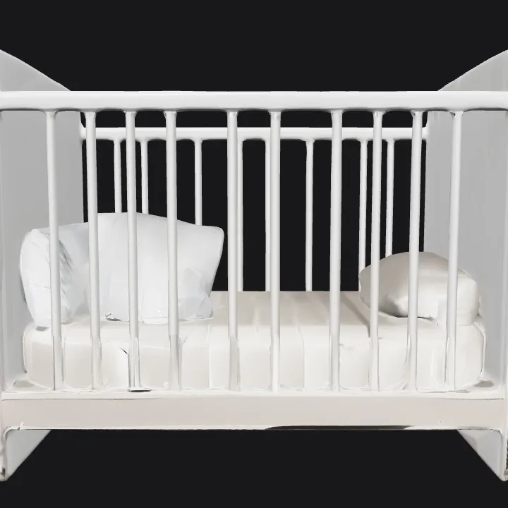 Modern white baby crib in nursery room. simple geometry, symmetric geometry.