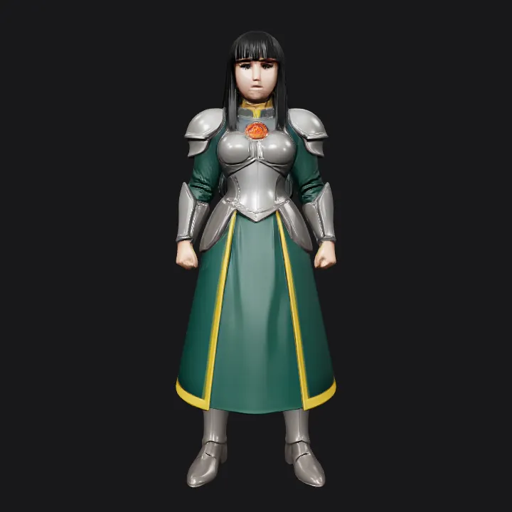female warrior in green armor. smooth edges, sharp edges, complex geometry, character, symmetric geometry.