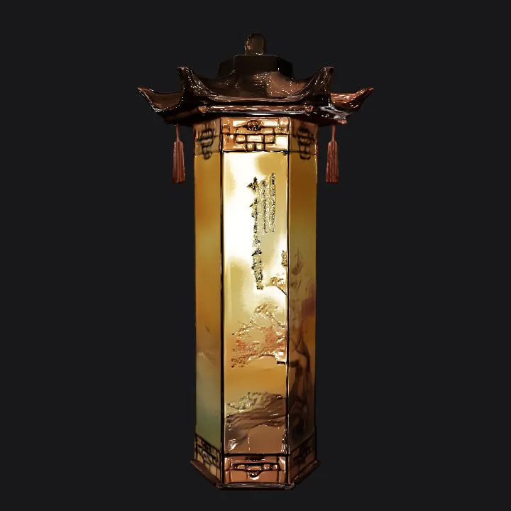 Traditional Chinese hanging lantern. sharp edges, complex geometry, symmetric geometry.