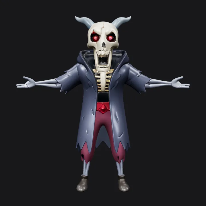 Cartoon character with horned skull mask. smooth edges, complex geometry, game-ready, character.