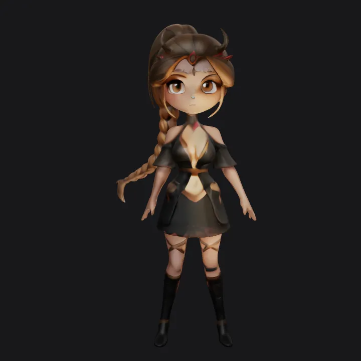 Female character in black fantasy outfit. complex geometry, smooth edges, game-ready, character.