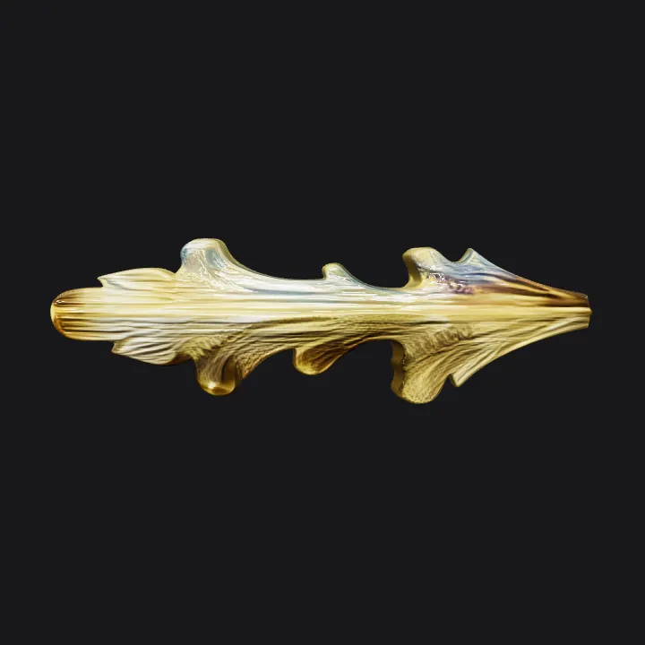 Decorative golden leaf ornament. sharp edges, complex geometry.