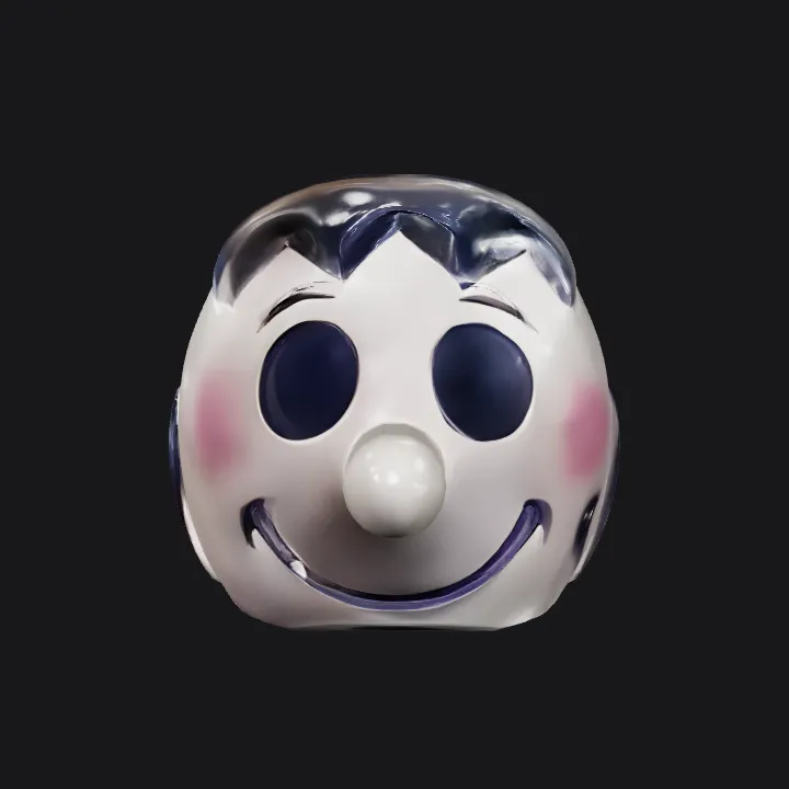 Cartoonish head with long nose. smooth edges, simple geometry, character, symmetric geometry.