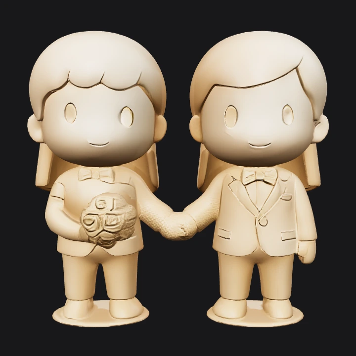 Cartoon boy and girl holding hands. smooth edges, simple geometry, game-ready, character, symmetric geometry.