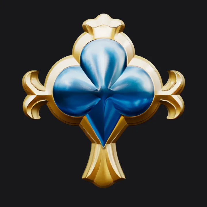 Blue gem ornate emblem with gold frame. sharp edges, smooth edges, complex geometry, symmetric geometry.