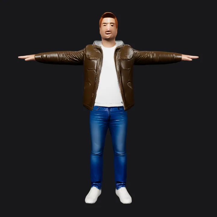 Person standing with arms outstretched. complex geometry, character, symmetric geometry.