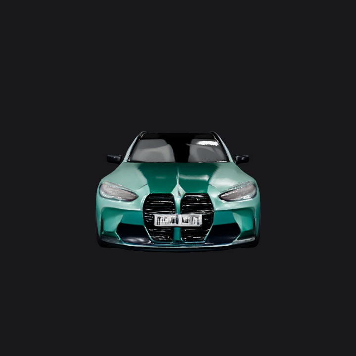 Green sports car in front of building. sharp edges, smooth edges, complex geometry, game-ready, symmetric geometry.