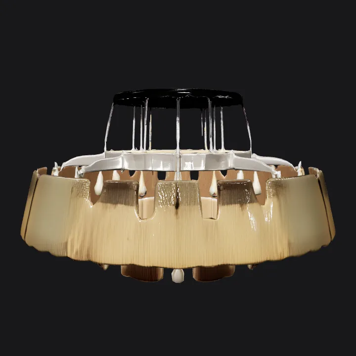 Modern decorative chandelier with multiple lights. complex geometry, sharp edges.