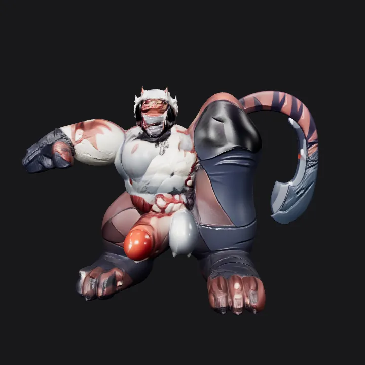 anthropomorphic tiger warrior. complex geometry, smooth edges, character.