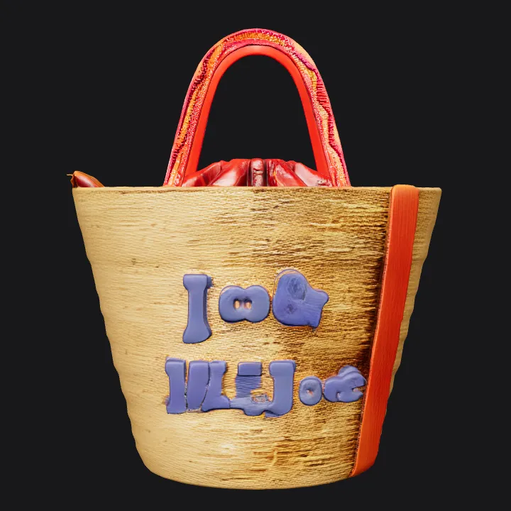 Woven tote bag with colorful handles. smooth edges, simple geometry, symmetric geometry.