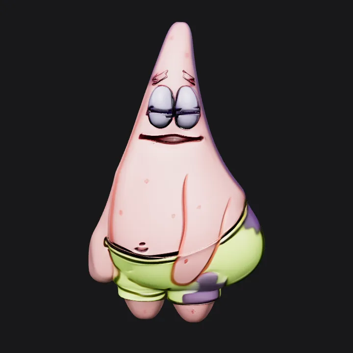 Patrick Star cartoon character standing. smooth edges, simple geometry, character.