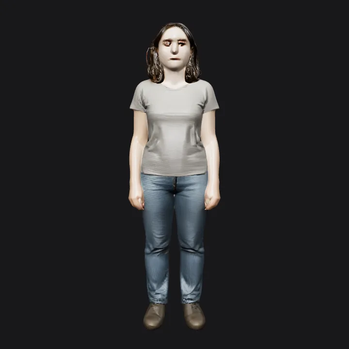 A woman standing in side profile. complex geometry, smooth edges, character.