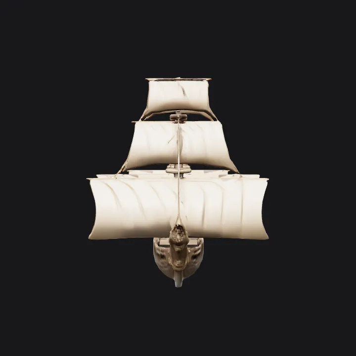 an old sailing ship with multiple sails. complex geometry, sharp edges, symmetric geometry.