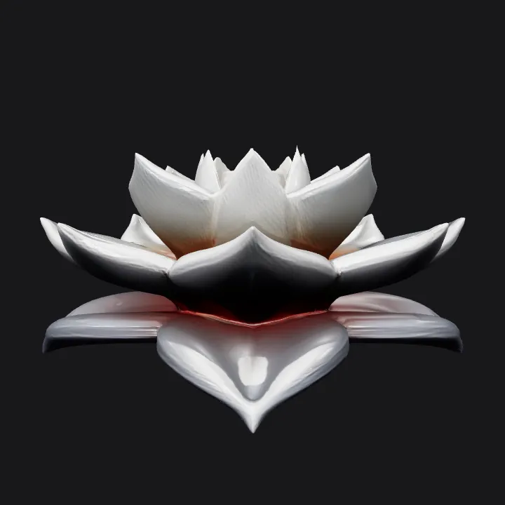 White lotus flower with layered petals. smooth edges, complex geometry, symmetric geometry.