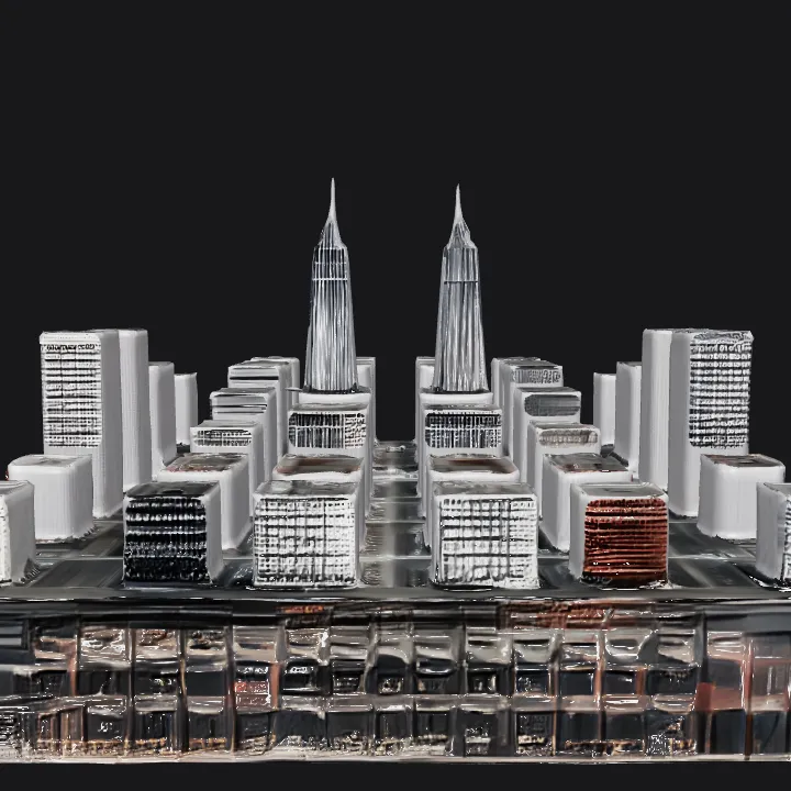 A cityscape with skyscrapers and buildings. complex geometry, game-ready.