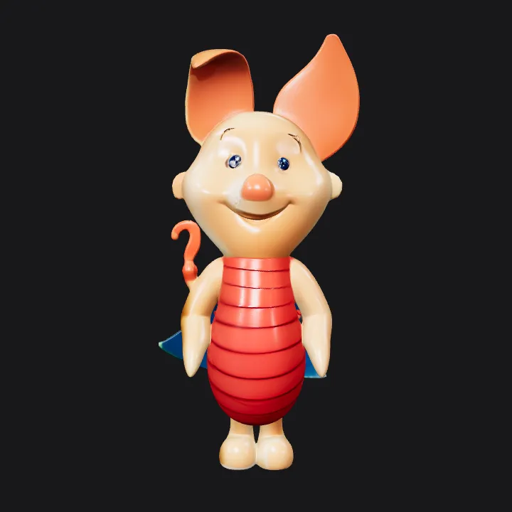 Piglet cartoon character from Winnie the Pooh. smooth edges, simple geometry, game-ready, character, symmetric geometry.