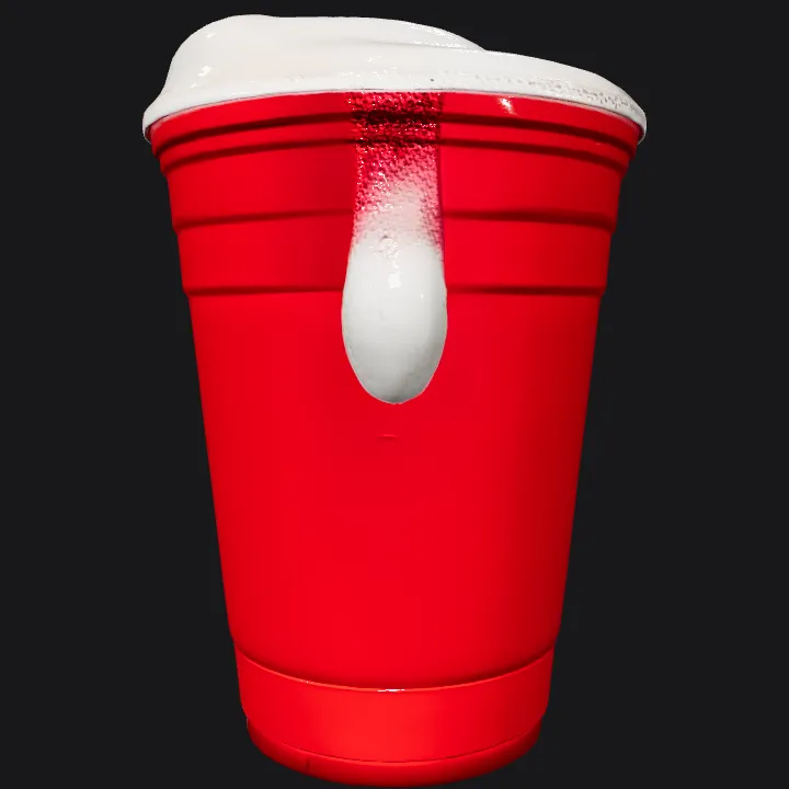 red plastic cup with beer foam. smooth edges, simple geometry, symmetric geometry.