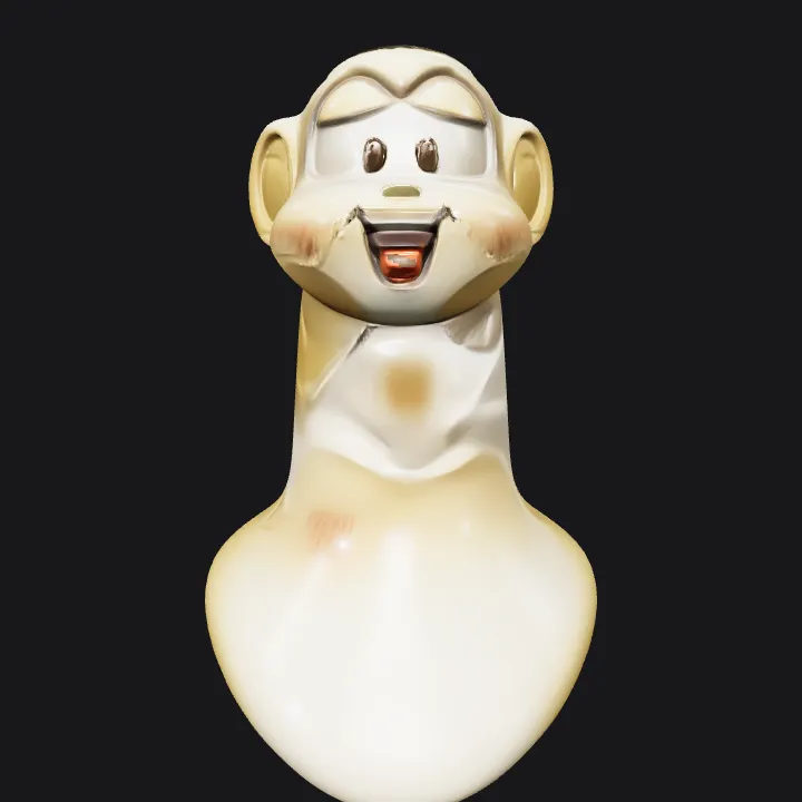 cartoon monkey head sculpture. smooth edges, simple geometry, character, symmetric geometry.