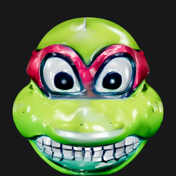 Ninja Turtle head sculpture. smooth edges, simple geometry, character, symmetric geometry.