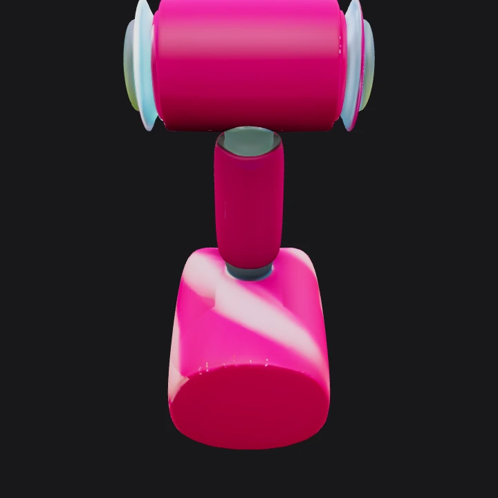 Pink-striped hammer toy. smooth edges, simple geometry, game-ready, symmetric geometry.
