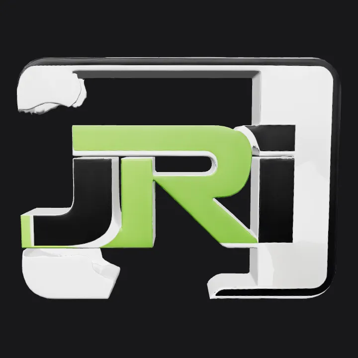 Modern logo with letters J, R, I. sharp edges, simple geometry, symmetric geometry.