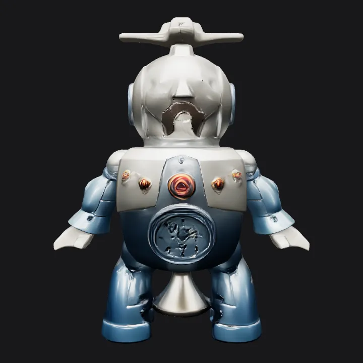 Toy robot with a propeller on top. smooth edges, simple geometry, game-ready, character, symmetric geometry.
