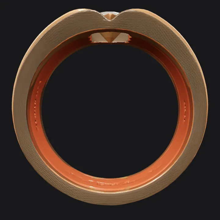 Ring with faces and heart-shaped gem. smooth edges, complex geometry, symmetric geometry.