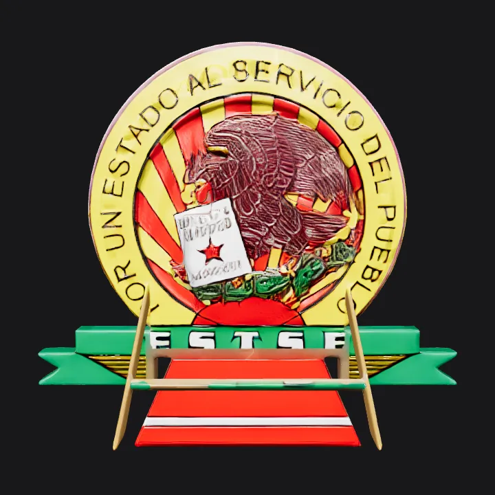 Mexican governmental emblem with eagle and text. sharp edges, complex geometry.