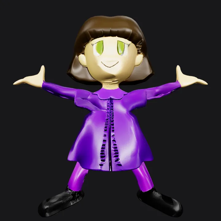 Cartoon girl with open arms. simple geometry, game-ready, character, symmetric geometry.