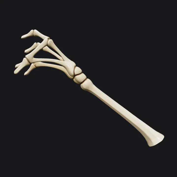 skeleton hand making an OK gesture. sharp edges, complex geometry, character.