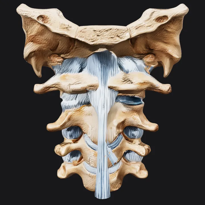 Human neck vertebrae with spinal cord. complex geometry, symmetric geometry.