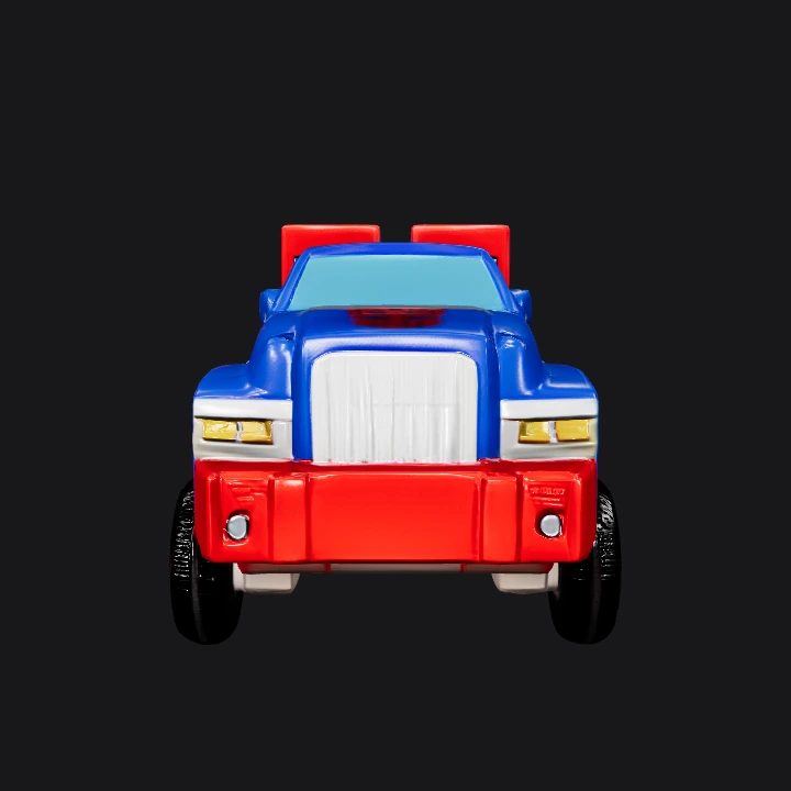 Toy truck in red and blue colors. sharp edges, simple geometry, symmetric geometry.