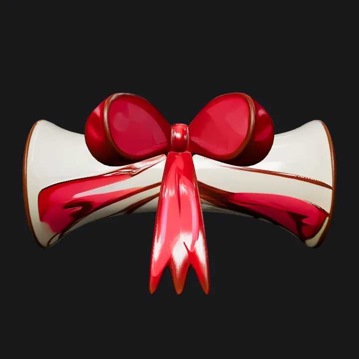 A rolled diploma tied with a red ribbon. smooth edges, simple geometry.