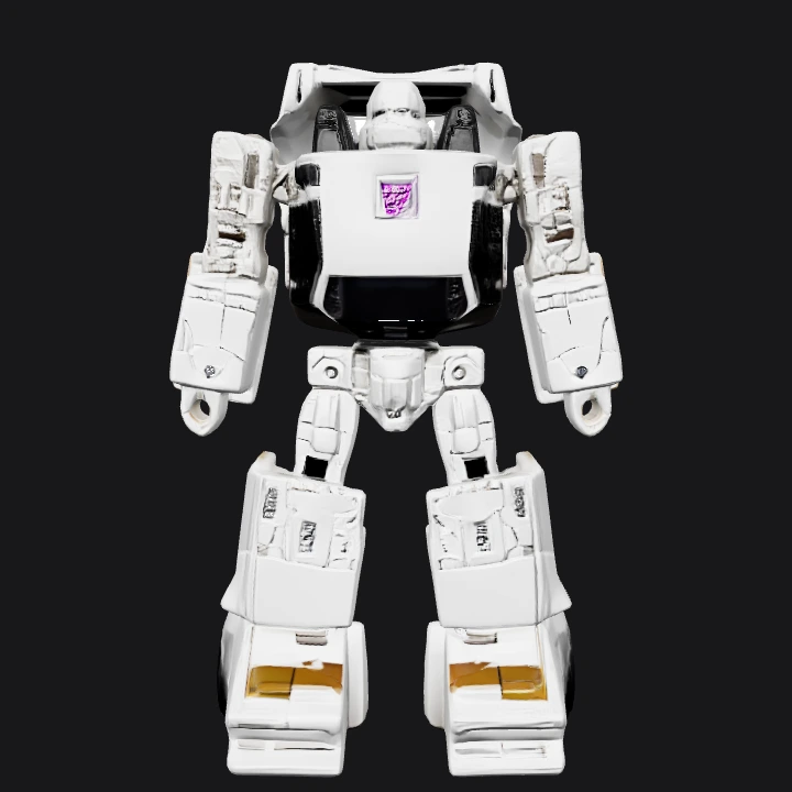 Standing robot resembling a car transformer. sharp edges, complex geometry, game-ready, character, symmetric geometry.