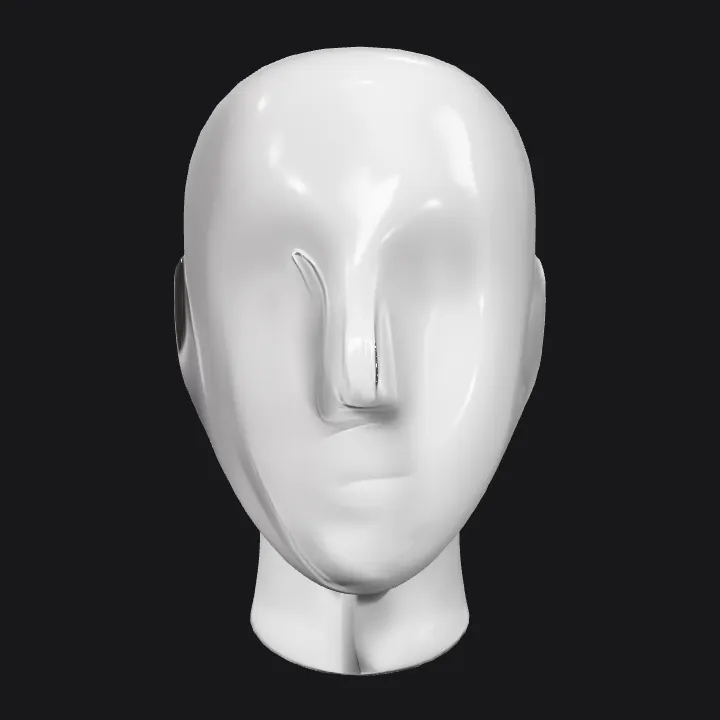 human head bust model. smooth edges, simple geometry, character, symmetric geometry.
