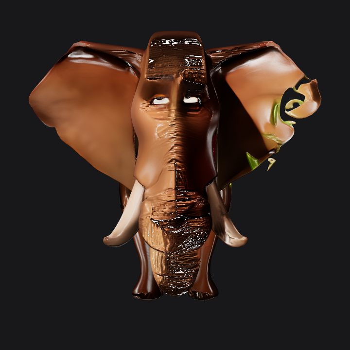 Adult elephant standing. smooth edges, complex geometry, character, symmetric geometry.