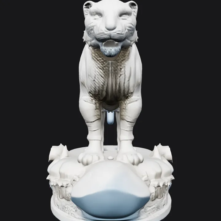 A white tiger statue on base. smooth edges, complex geometry, character.