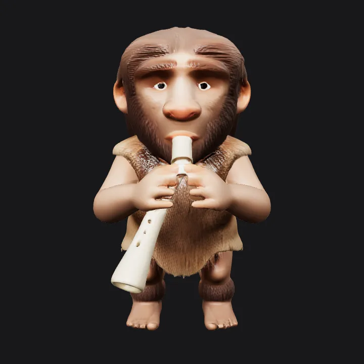 prehistoric child playing a flute. smooth edges, complex geometry, character.