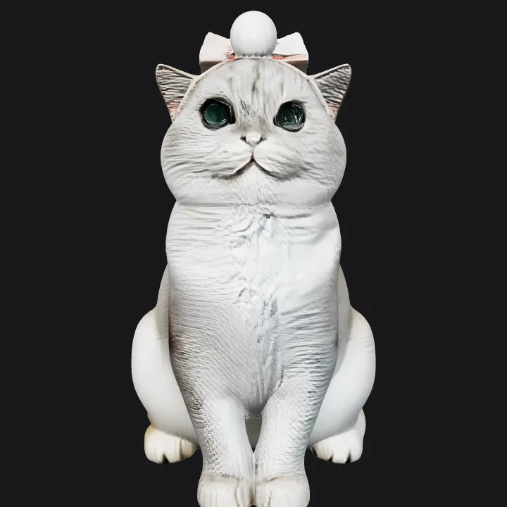 Cute cat with pink bow and pompom. smooth edges, simple geometry, character, symmetric geometry.