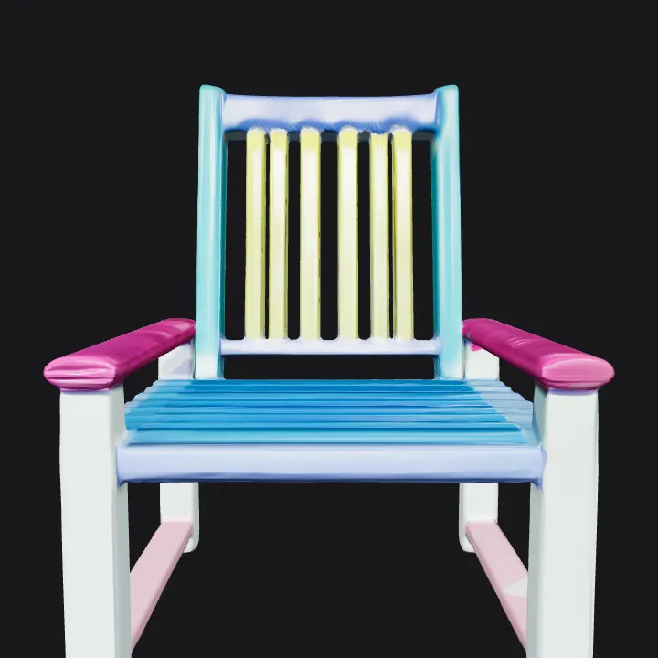 Colorful wooden chair model. sharp edges, simple geometry, symmetric geometry.