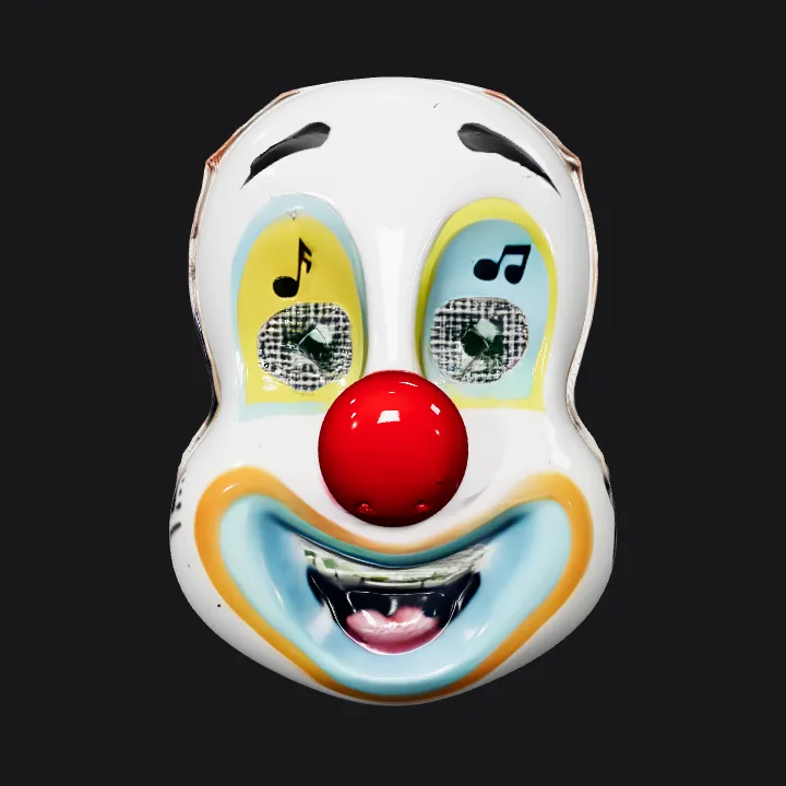 colorful clown mask with musical notes. smooth edges, simple geometry, character, symmetric geometry.