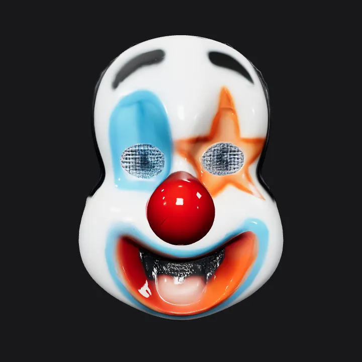 clown mask with face paint. smooth edges, simple geometry, game-ready, character.